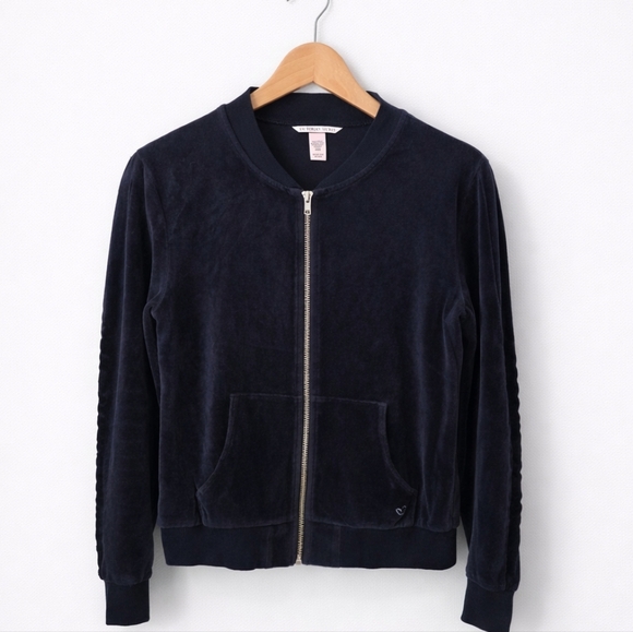 Victoria's Secret Jackets & Blazers - Victoria’s Secret Velour Zip Up Jacket XS Navy Blue Cozy Lounge